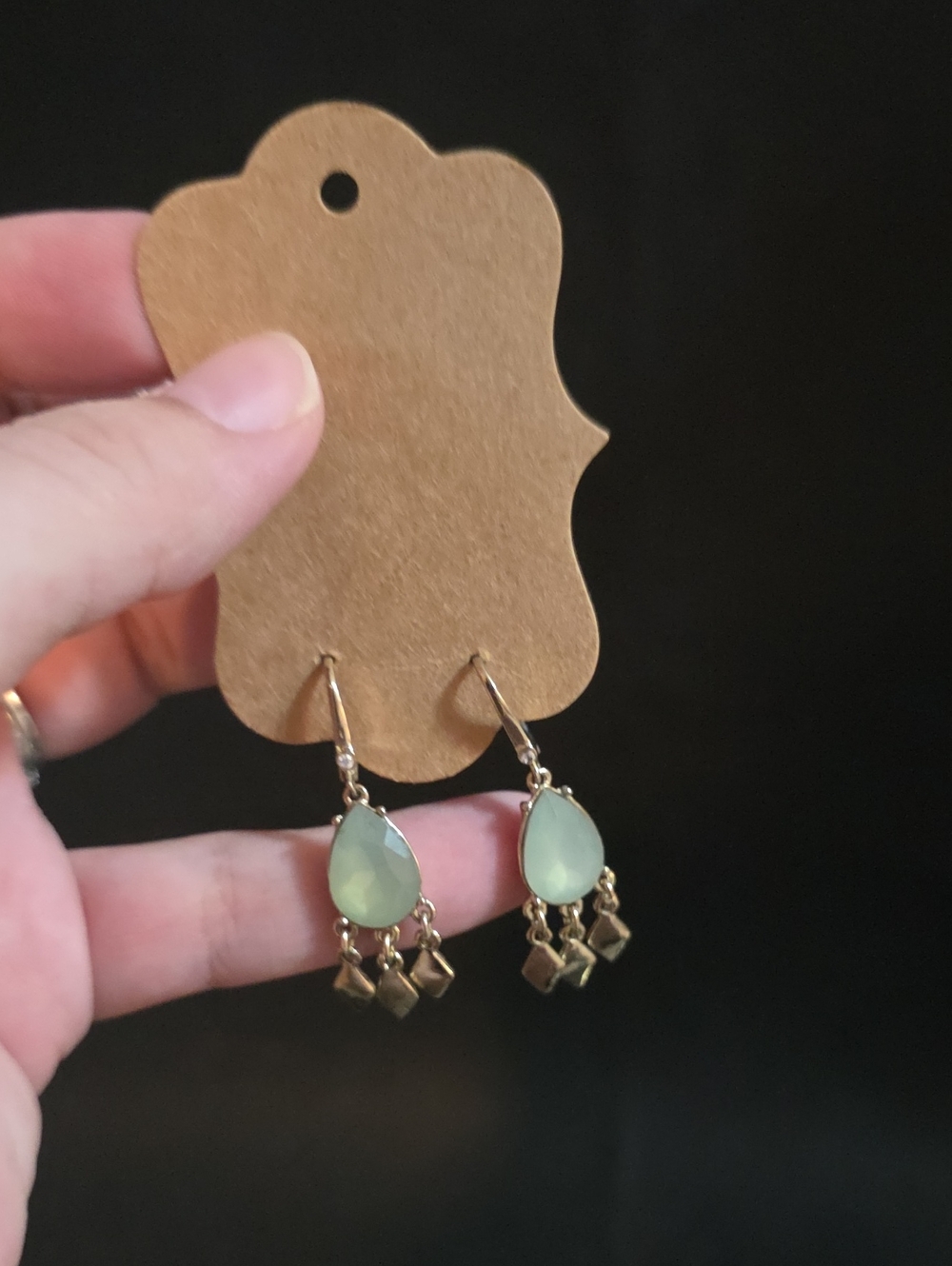 Gold Drop Earrings with Seafoam Teardrop Gemstones - Women Jewelry